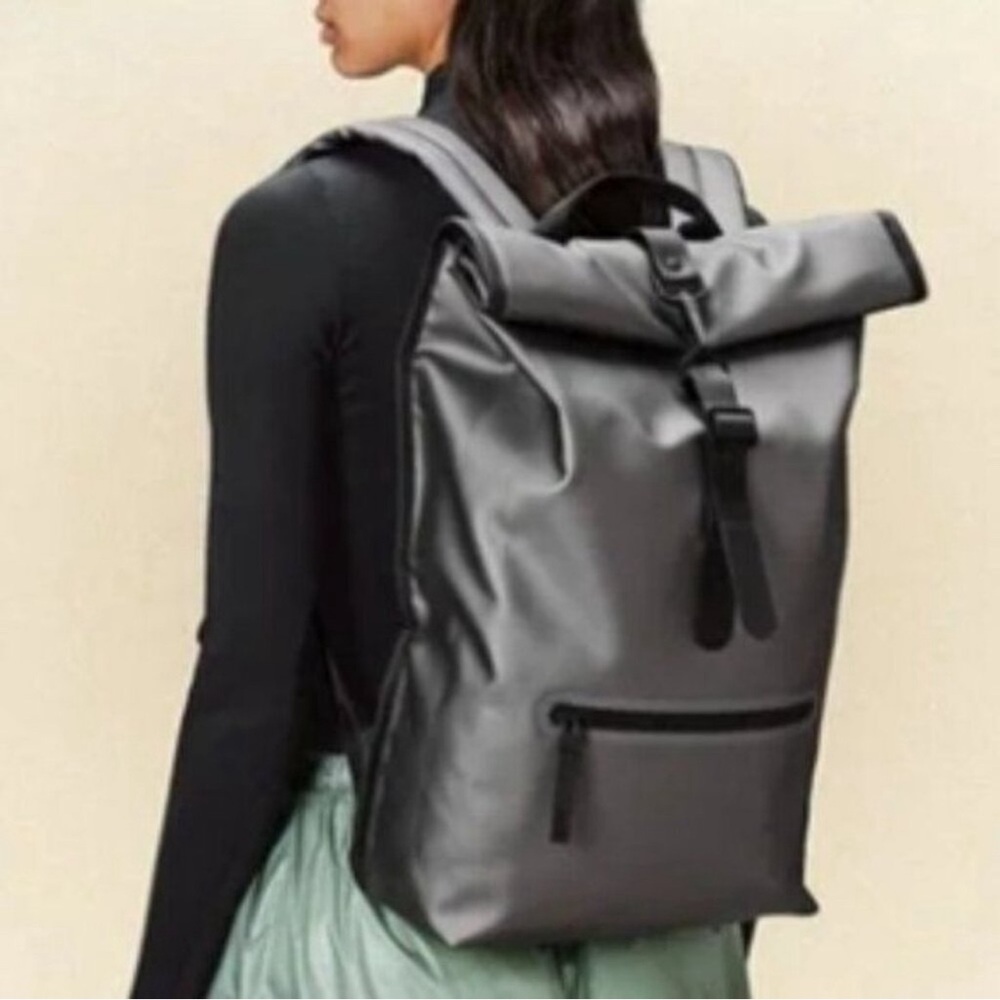 Rains Rollup Rucksack W3 Backpack Metallic Gray 13320 Laptop Slot waterproof NWT